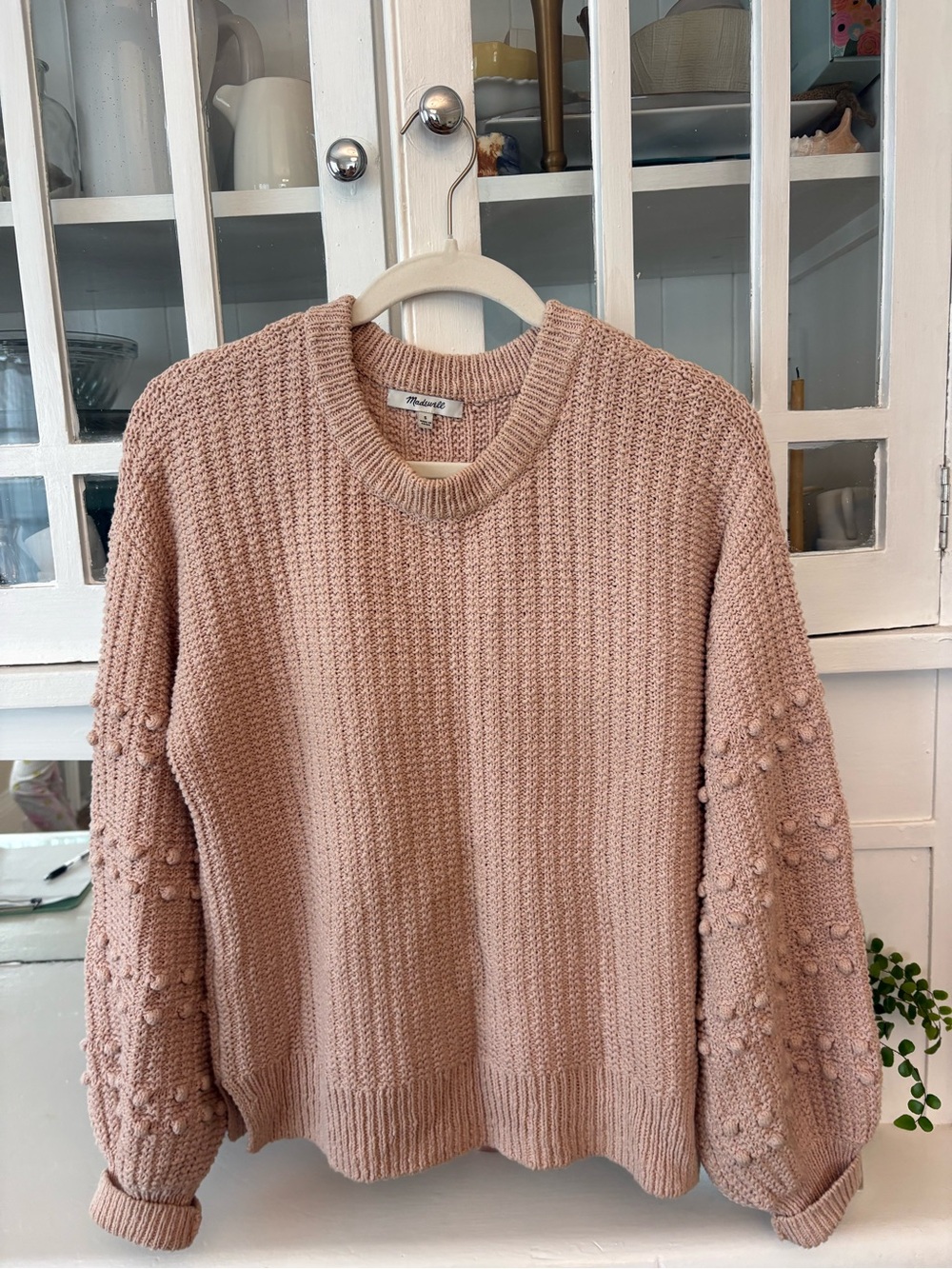 Madewell Blush Pink Bubble-Sleeve Crew Sweater